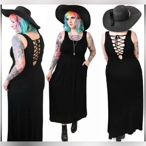 Foxblood Sidney Lace Up Maxi Dress 2X/3X with Empire waist and tie back
